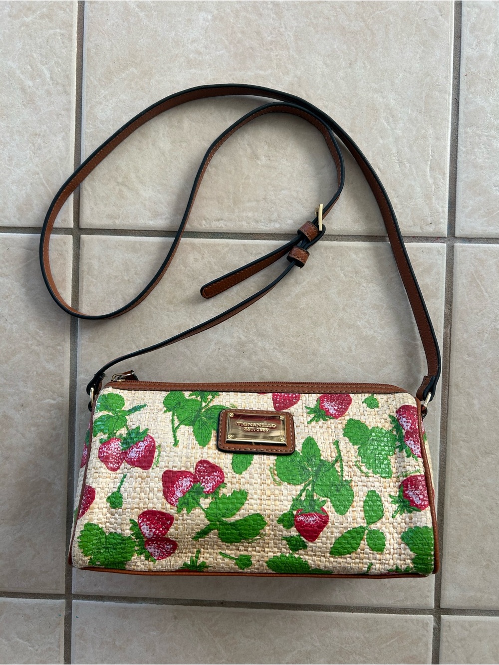 Tignanello Strawberry Basketweave Shoulder/Cross Body Bag